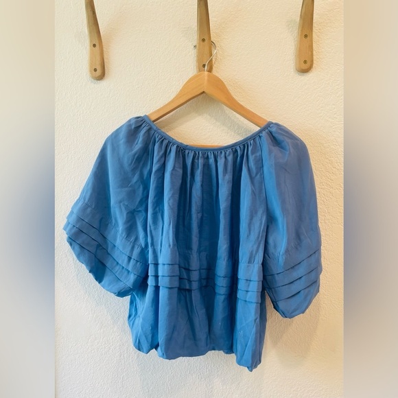 NWT Anthropologie Maeve Elbow Sleeve Bubble Hem Top Cornflower Blue XXS - Picture 5 of 5